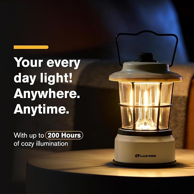 LUXPRO Retro LED Lantern - Battery-Powered Emergency Lantern - Water Resistant - Bright LED Lamp for Indoor & Outdoor Use - Use for Tents, Hiking or Hurricane Prep (Beige, Pack of 1)