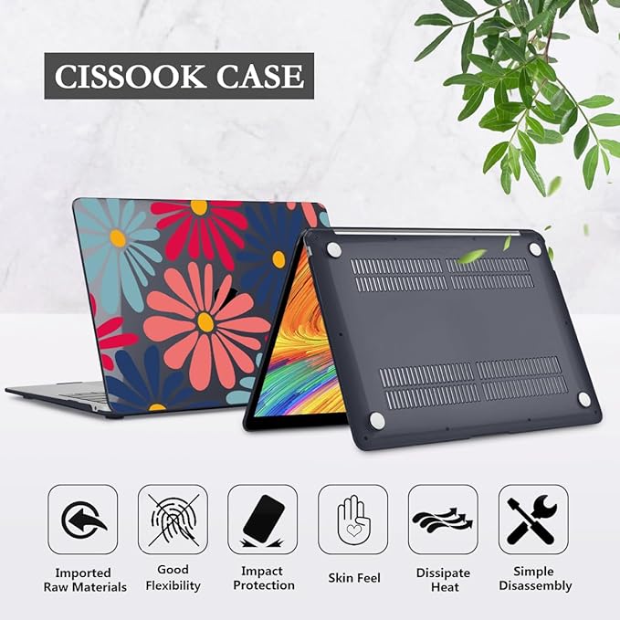 CISSOOK Compatible with MacBook Air 13 inch Case 2021 2020 2019 2018 Release A2337 M1 A2179 A1932, Plastic Hard Shell Case Keyboard Cover Screen Film for MacBook Air 13.3 inch, Daisy Flowers