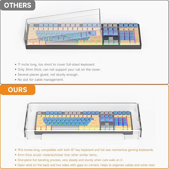 BEEGO Mechanical Computer Keyboard Cover - 2PCS Clear Acrylic Keyboard Cover Keyboard Dust Cover Mechanical Keyboard Cover Full Size Keyboard Protector