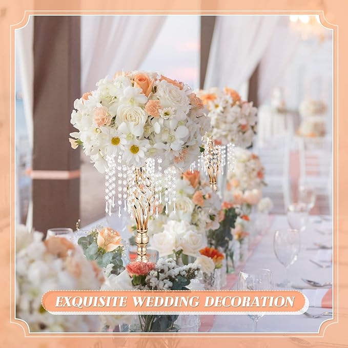 Amylove 6 Pcs Wedding Centerpieces Tall Vases - 21.7 Inch Gold Crystal Geometric Flower Stand, Elegant Table Decor for Wedding Reception, Party, Banquet, Hotel Decorations (21.7 Inch,Crystal)