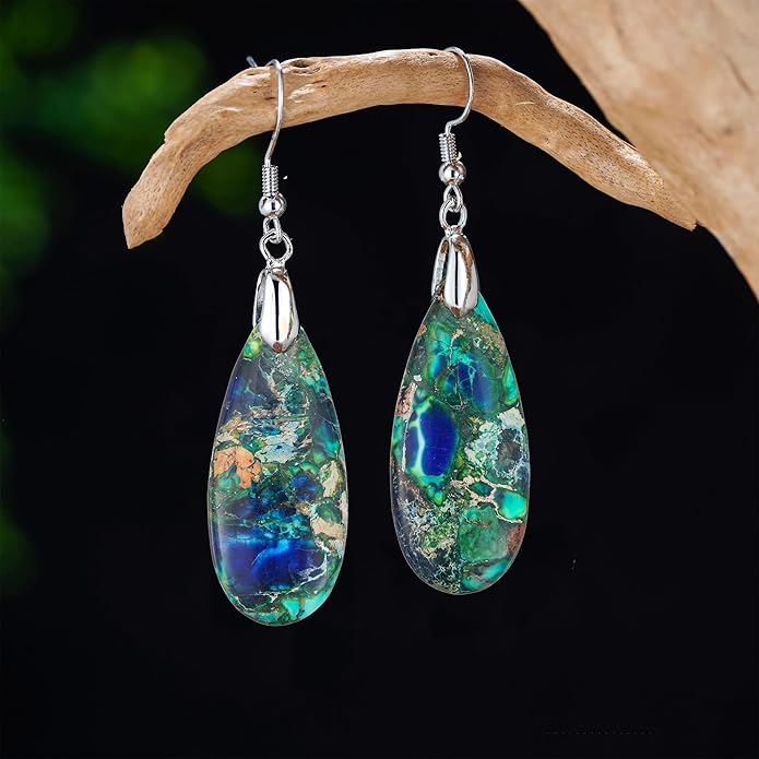 Boho Women Natural Stone Earrings Unique Healing Imperial Jasper Gemstone Energy Hypoallergenic Lightweight Dangle Drop Earrings Multiple Styles Earrings Jewelry for Birthday Party Gift