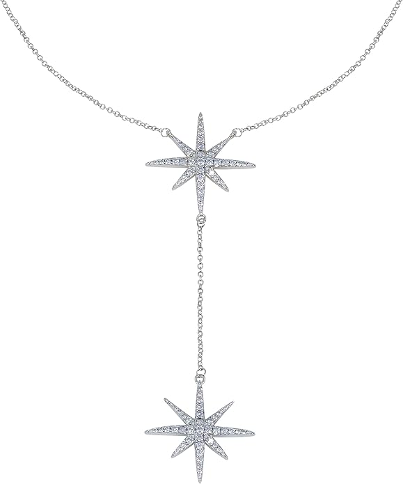 Savlano 14K Gold Plated Cubic Zirconia Round Cut Starburst 18 Inches Pendant Chain Necklace For Women