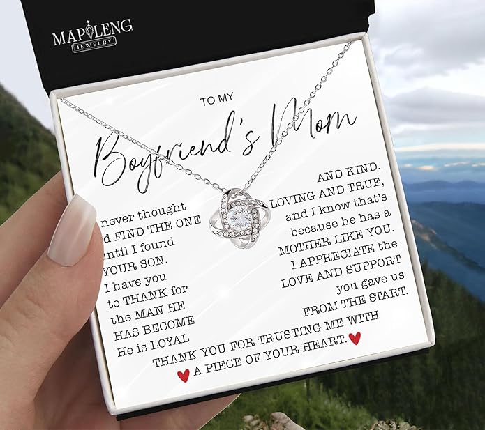 To My Boyfriend's Mom Love Knot Necklace, Elegant Jewelry Gift From Girlfriend, Meaningful Mothers Day Surprise, Birthday Christmas Keepsake With Heartfelt Message