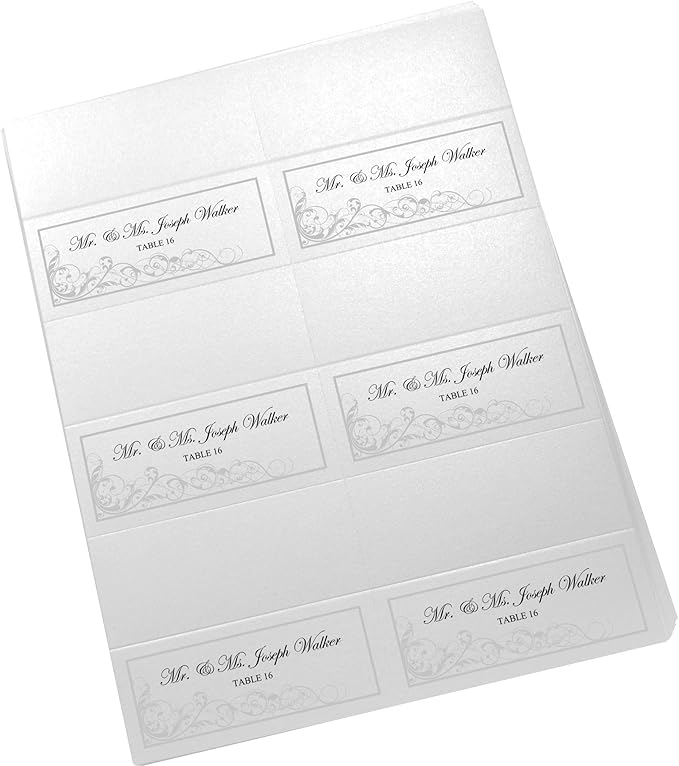 Scribble Vintage Swirl Printable Place Cards, Silver (Choose Color), Set of 150 (25 Sheets), Laser & Inkjet Printers - Wedding, Party, Dinner, and Special Events
