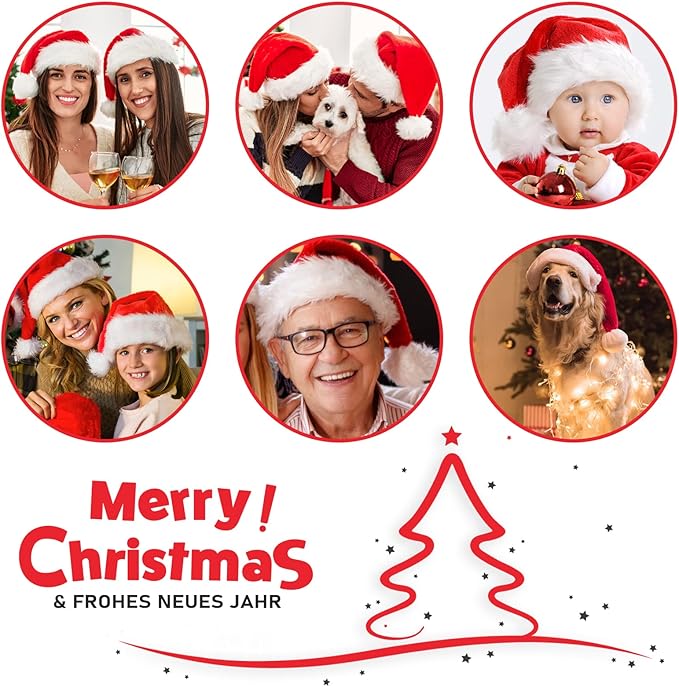 JUANANIUG Christmas Hat, Santa Hat, 10Pcs Xmas Holiday Hat for Unisex Adults, Extra Thicken Classic Fur for Christmas New Year Festive Holiday Party Supplies