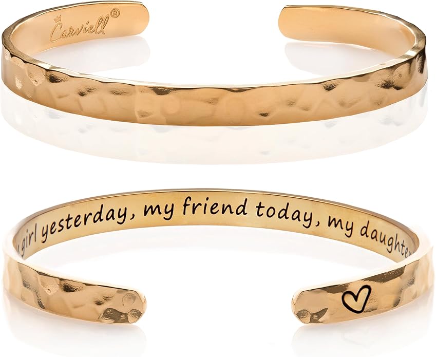 Carviell Engraved Cuff Bracelets for Women – Inspirational, Friendship, Love, Mom, Daughter, Sister, Christian, Graduation, Memorial & Wedding Gifts – 80+ Phrases – Stainless Steel, Gift-Ready