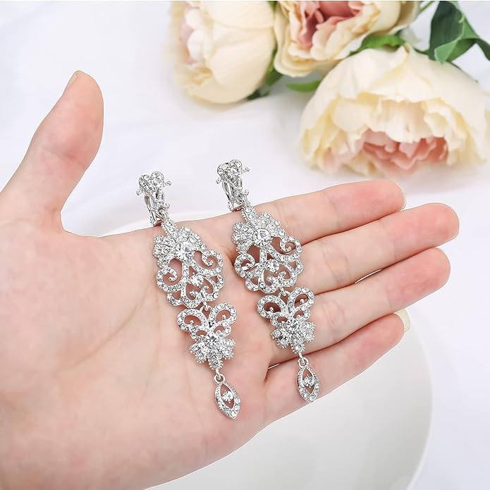 mecresh Gold/Silver Rhinestone Chandelier Wedding Bridal Dangle Earrings