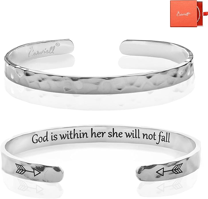 Carviell Engraved Cuff Bracelets for Women – Inspirational, Friendship, Love, Mom, Daughter, Sister, Christian, Graduation, Memorial & Wedding Gifts – 80+ Phrases – Stainless Steel, Gift-Ready