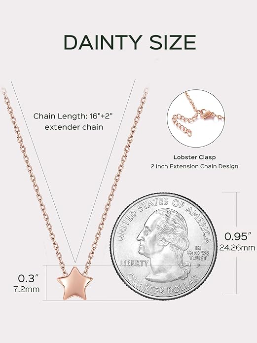 ChicSilver Personalized 925 Sterling Silver Dainty Small Heart/Star/Moon/Dot/Triangle Pendant Necklace for Women, Silver/Gold/Rose Gold/Black (with Gift Box)