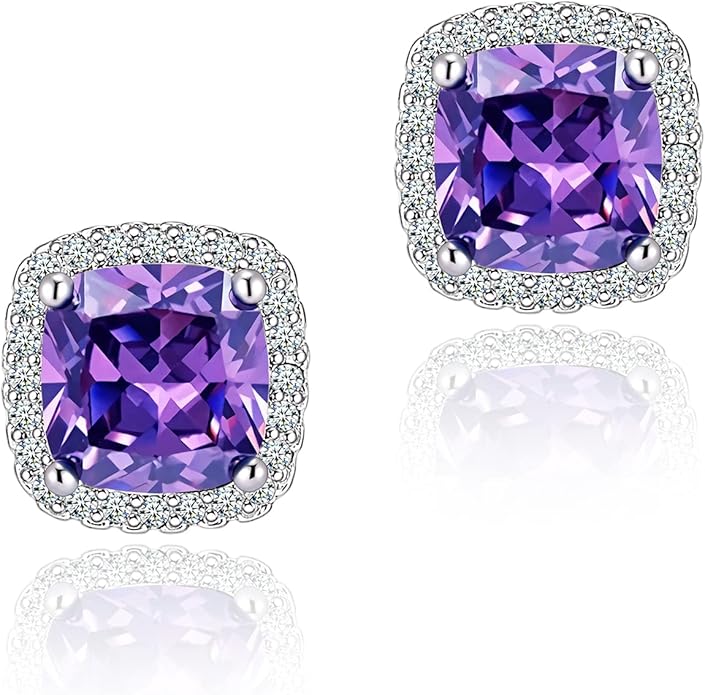 YOMELA Cubic Zirconia Earrings Studs, Halo CZ Birthstone Simulated Diamond Stud Earrings for Women