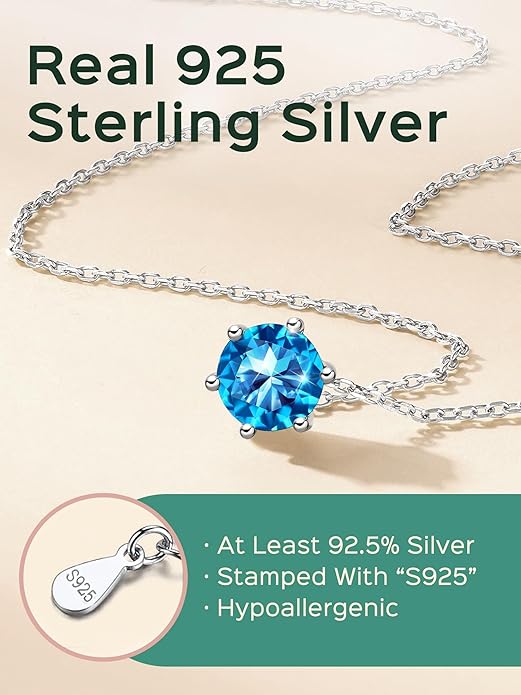 ChicSilver 925 Sterling Silver 12 Months Sparkling Round Cut Created Birthstone Pendant Necklace, 16 Inch Rolo Chain
