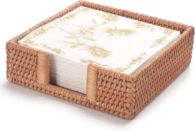 Rattan Napkin Holder Square, Napkin Holders for Paper Napkins, 7.5" x 7.5" x 2.5", Wicker Napkin Tray, Woven Guest Towel Holder for Restaurant/Kitchen/Bathroom Napkin Holder for Table