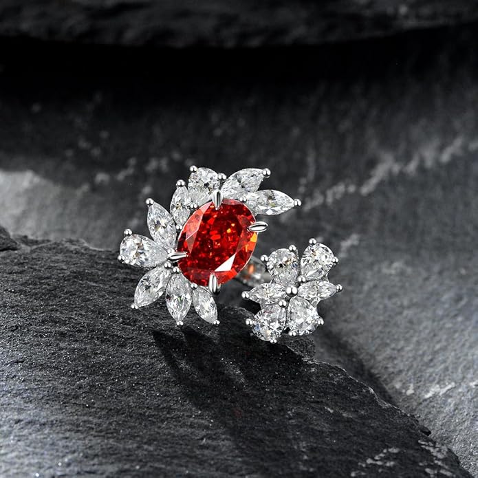 14K Solid Gold over 925 Silver 2 Carat 7 * 9 MM Oval Cut Moissanite/Ruby/Aquamarine Adjustable Ring,Chic Accessory for Modern Women