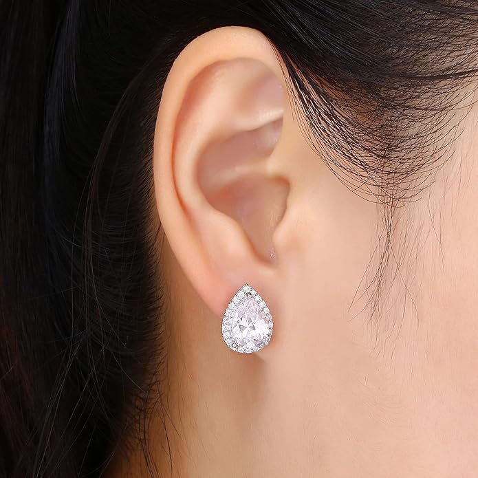 YOMELA Cubic Zirconia Earrings Studs, Halo CZ Birthstone Simulated Diamond Stud Earrings for Women