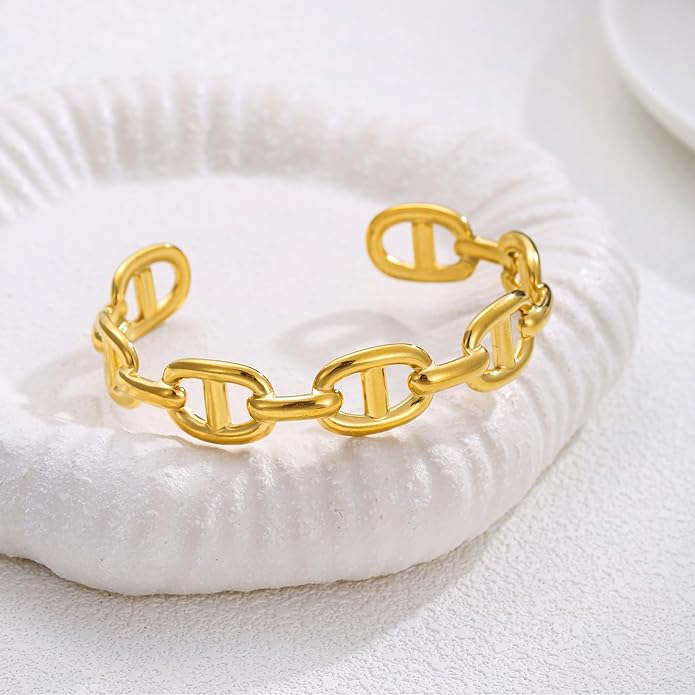 18K Gold Plated Cuff Bangle Bracelets for Women Trendy Open Adjustable Bracelet Pig Nose Bangle