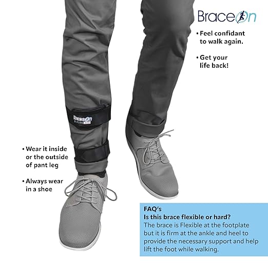 Brace On AFO S-Type - Drop Foot Stabilizer Brace, Moldable, Trimmable, Lightweight Polyethylene, Braces for Men, AFO Brace and Foot Drop Braces, Boot for Injured Foot, Men, Right