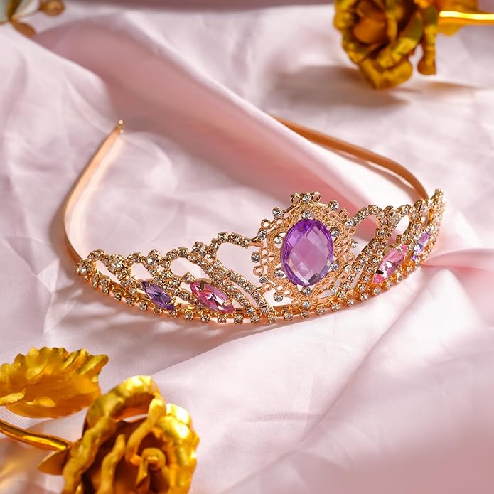 Princess Dress Up Accessories Tiara Crown Sparkle Gold Crown for Birthday Christmas Halloween Cosplay