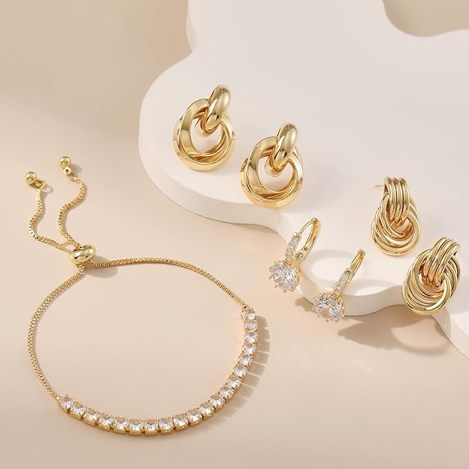 Chunky Statement Earrings for Women Knot Link Circle Geometric Drop Dangle Earrings Studs Trendy Jewelry