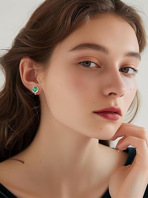 Silvora 925 Silver 8MM Cubic Zirconia Birthstone Clip On Stud Earrings Round Non Pierced Earrings For Women,Come with Box