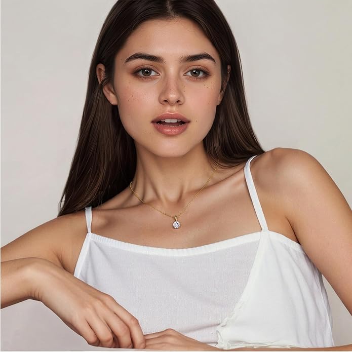 SUNFEEL Sterling Silver Necklaces 2 Carats Cubic Zirconia Necklace Dainty Jewelry Gifts for Mom Wife Girlfriend Bridal for Prom Wedding Anniversary Birthday