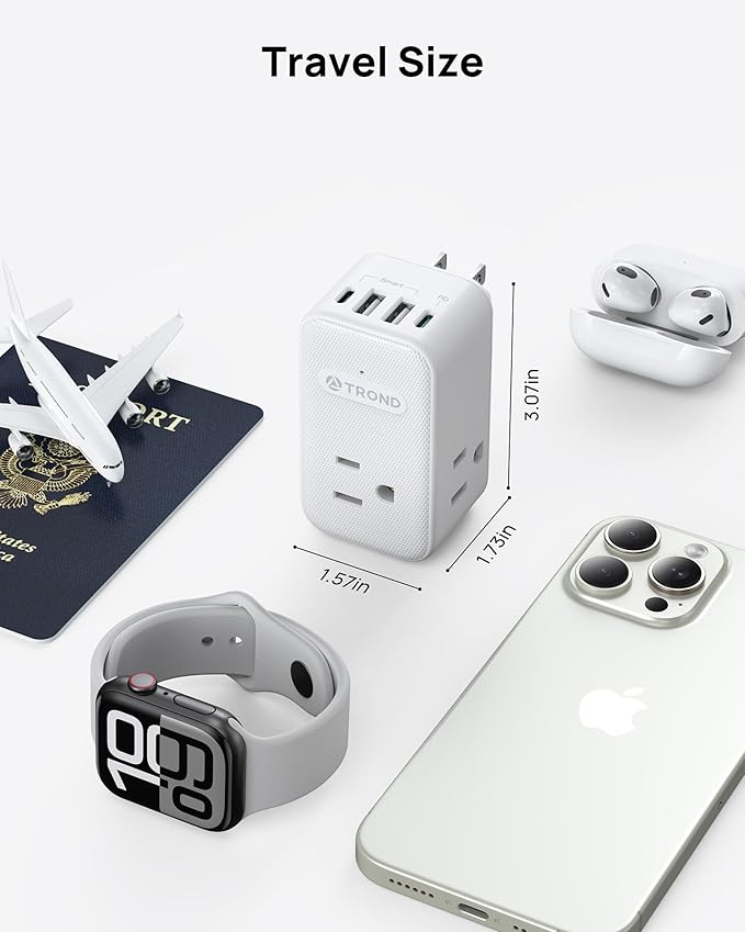 TROND Outlet Extender with 360 Rotating Plug, 3 AC Outlet Splitter with PD 20W USB C Charger, USB Wall Plug Adapter, A Small Charging Station for Kitchen Bathroom Cruise Ship Travel Essentials