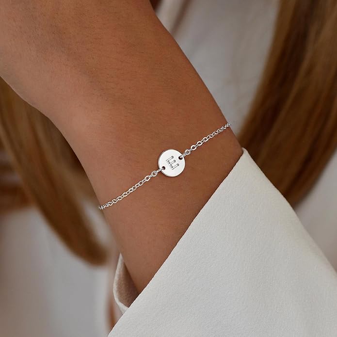 Ursteel Gold Initial Bracelet for Women Trendy - Valentines Day Gifts for Kids Teen Girls, Personalized A-Z Letter Cute Bracelet for Women, Dainty Gold Coin Disc Womens Jewelry Gifts
