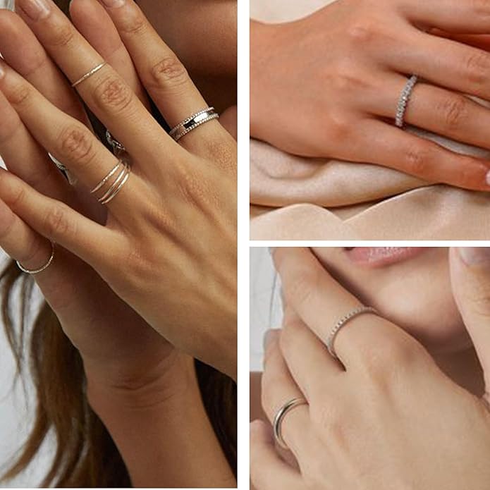 FAXHION 12 PCS Dainty 14K Gold Rings for Women, Eternity Open Chunky Twist Simulated Diamond Criss Cross Designs, Non Tarnish Gold Plated Stacking Thumb Ring, Perfect for Wedding Bands Size 5-11