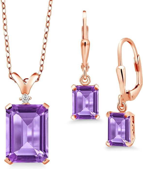 Gem Stone King 9-13 Cttw Pendant and Earrings Jewelry Set For Women | Emerald Cut 14X10MM and 8X6MM | Round 1.5MM | Gemstone Birthstone and Diamond | 925 Sterling Silver | 18 Inch Silver Chain