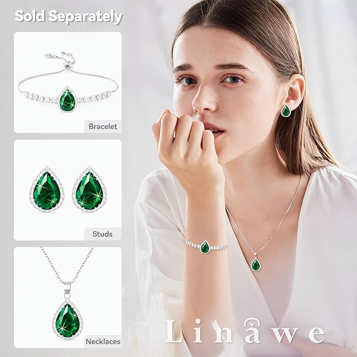 Linawe Crystal Imitation Diamond Rhinestone Charm Bracelets for Women, Gold/Silver/Rose Gold Adjustable Chain Bracelet, Teardrop Birthstone Cubic Zirconia Prom Costume Wedding Jewelry