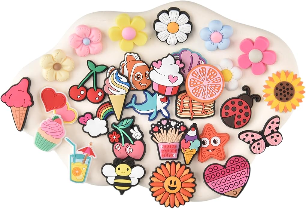 20PCS Cute Shoe Charms for Girls Teens - PVC Flower, Rainbow, Dessert Shoe Clips Decorations for Holely Shoes, Sneakers, Casual Footwear