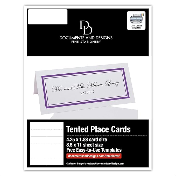 Double Line Border Printable Place Cards, Purple (Choose Color), Set of 60 (10 Sheets), Laser & Inkjet Printers - Wedding, Party, Dinner, and Special Events - Made in the USA
