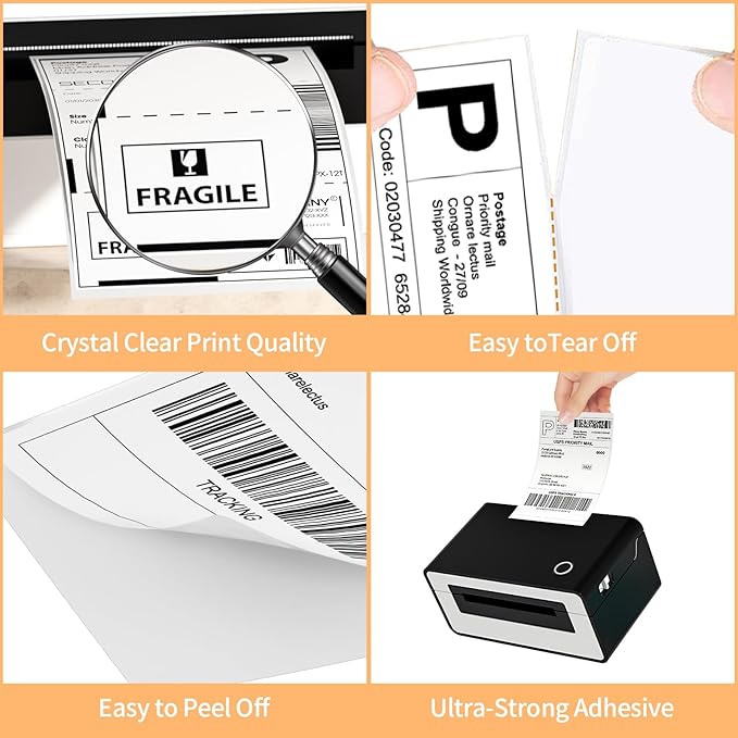 20 Rolls 4" x 6" Direct Thermal Printer Label, 250 Labels/Roll, Total 5000 Thermal Shipping Labels, Strong Adhesive, Commercial Grade, Perforated, Compatible with Most Thermal Printers (NOT for DYMO)