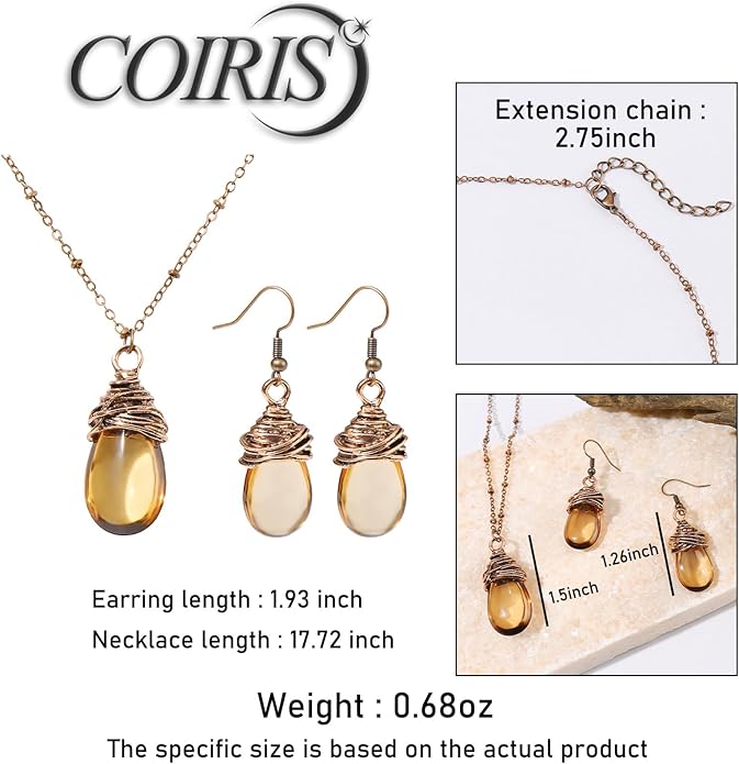Coiris Brown Jewelry Set for Women Boho Water Drop Necklace and Earrings Set Bohemian Vintage Lantern Pendant Western Dangle Jewelry Gift for Her