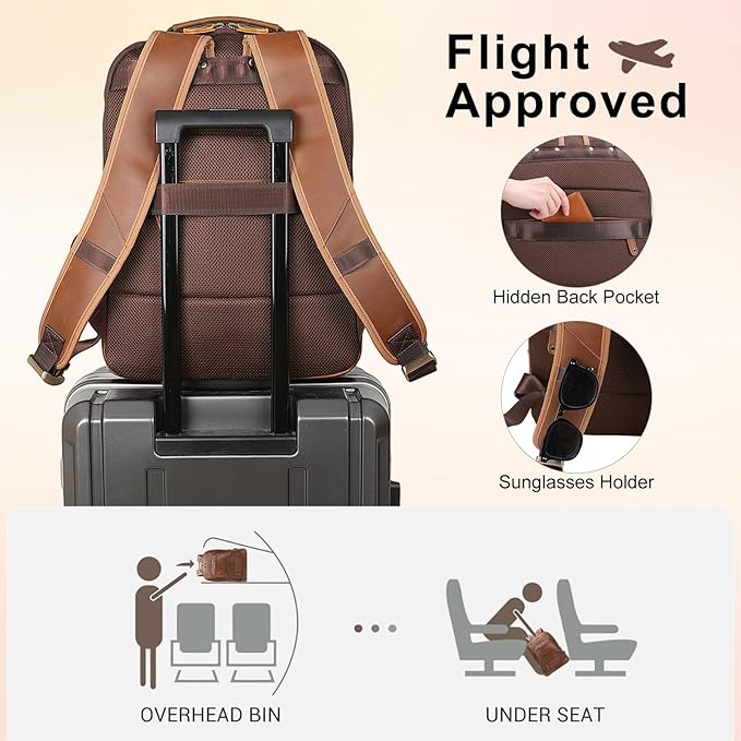 TIDING Brown Leather Travel Backpack for Men, Vintage 16 Inch Laptop Casual Daypack Business Camping Overnight Rucksack