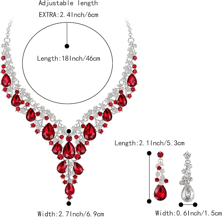 BriLove Women's Wedding Bridal Austrian Crystal Teardrop Flower Cluster Statement Necklace Dangle Earrings Jewelry Set for Party Prom