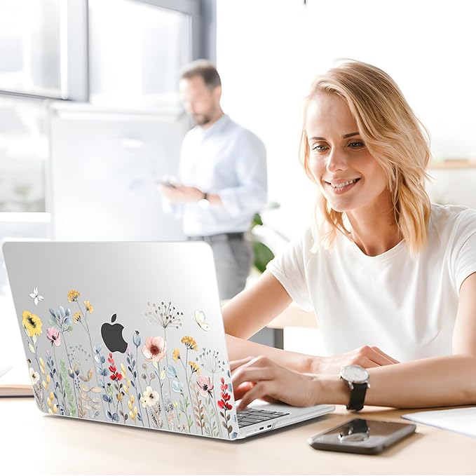 G JGOO Compatible with MacBook Air 13 inch Case 2025 2024 2023 2022 M4 A3240 M3 A3113 M2 A2681, Clear Plastic Hard Shell for MacBook Air 13.6 inch Case+Keyboard Cover+Screen Protector, Garden Flower