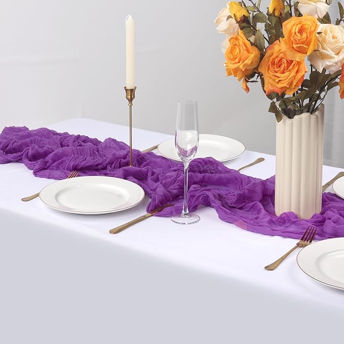 6 Pack Purple Cheesecloth Table Runner 10FT Boho Gauze Fabric Table Runner 35 x 120 Inch Rustic Sheer Runner for Centerpiece Wedding Decor Baby Shower Party Boho Table Decoration