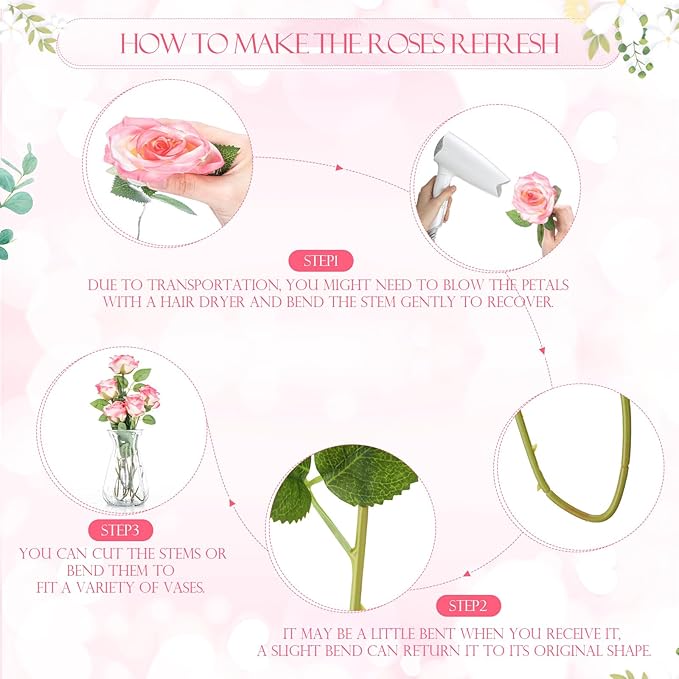 Hotop 80 Pcs Rose Artificial Flowers Bulk with Long Stem, Silk Roses Realistic Fake Flowers Bouquet for Wedding Table Centerpieces Bridal Shower Party Home Decorations(Gradient Pink)