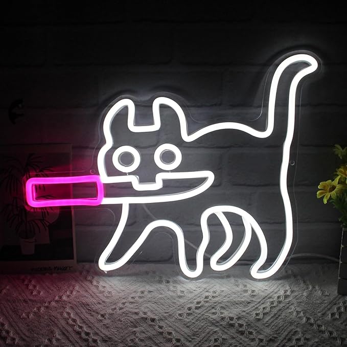 Dimmable Cat Neon Light 11.8x15.7in - Kawaii Night Light for Girls Bedroom, Cat Lover Gifts, USB Wall Decor for Home/Dorm/Living Room