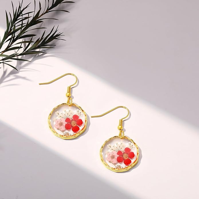 Forget-Me-Not and Queen Anne's Lace Pressed Wildflower Earrings | Pressed Flower Earrings | Handmade Drop and Dangle Earrings | Gift for Woman