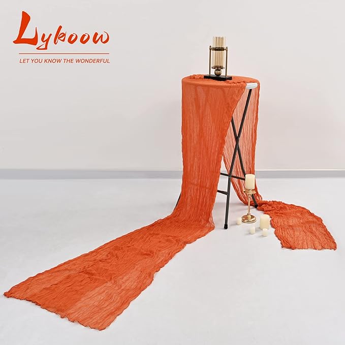 10 Packs Cheesecloth Table Runner - Orange, 10Ft x 35" Rustic Gauze Boho Wedding Table Runner Decoration for Wedding Party Bridal Shower