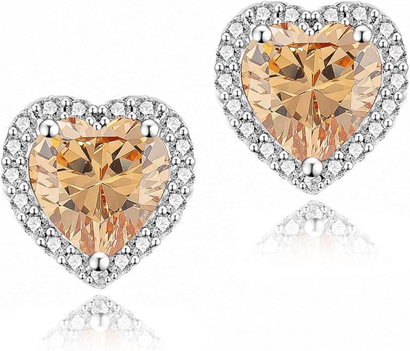 YOMELA Cubic Zirconia Earrings Studs, Halo CZ Birthstone Simulated Diamond Stud Earrings for Women