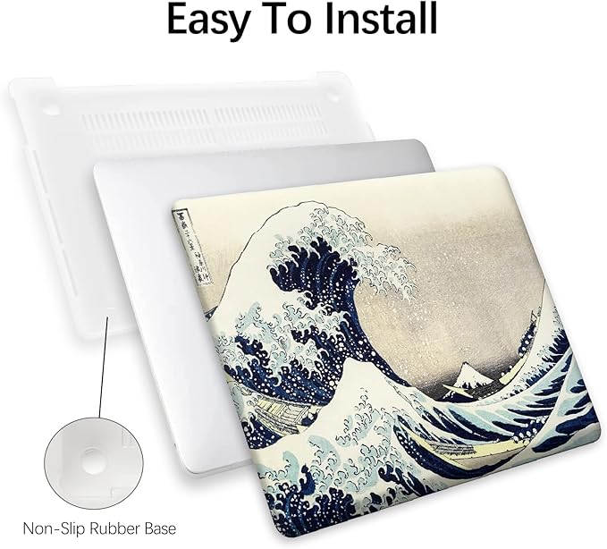 Compatible with MacBook Pro 13 inch Art Case Skin, 2022, 2021, 2020-2016 Release A1706/A1989/A2159 Pattern Gray Hard Shell with Keyboard Cover & Screen Protector (The Great Wave by Hokusai)