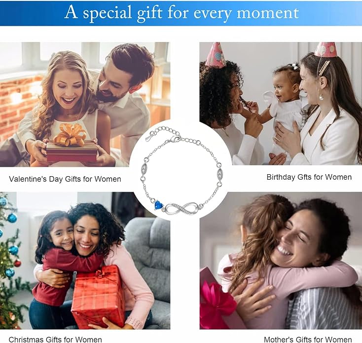 Bracelets for Women Sterling Silver Infinity Heart Bracelet Charms Bracelet Trendy Dainty Gift for Ladies Womens Wife Bride Sister Friend Anniversary Birthday Mothers Day Valentines Gifts for Her