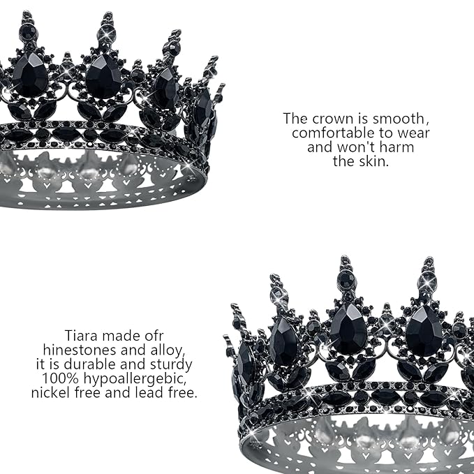 Queen Crown Rhinestone Wedding Crowns and Tiaras for Women Costume Party Hair Accessories Princess Birthday Crown Crystal Bridal Crown (Black Crown)