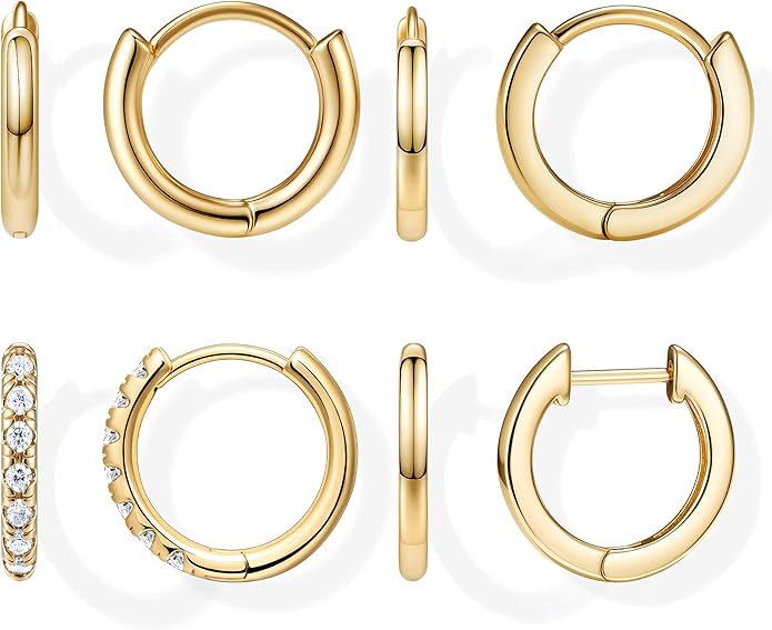 Small Gold Huggie Hoop Earrings Set for Women Men Hypoallergenic 14K Plated Stack Cartilage Earrings, Multiple Piercing Lightweight Mini Thin Cute Dainty Trendy Jewelry Set Christmas Gifts for Women