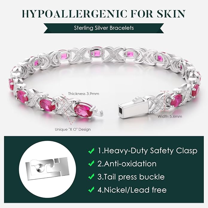 Iefil Valentines Day Gifts for Her, Oval Birthstone Tennis Bracelets for Women Wife Unique X O Design Fine Jewelry Anniversary Birthday Gift 925 Sterling Silver Birthstone Jewelry for Mom Girlfriend