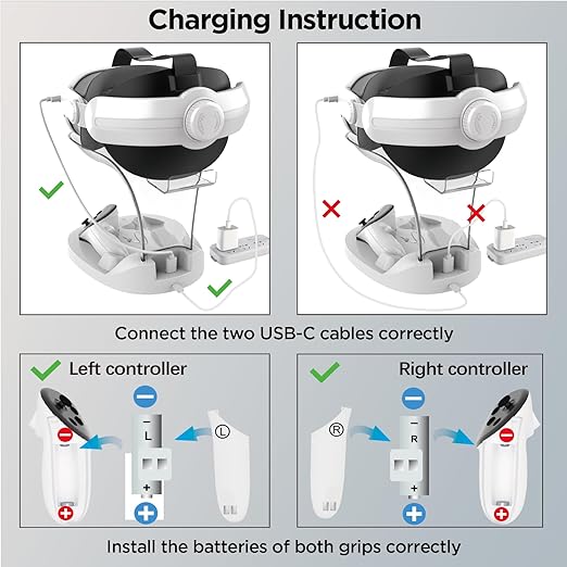 YOGES Charging Dock for Meta Quest 3S, Quest 3 Fast Charging Station with 2 Rechargeable Batteries kit, VR Heatset Charging Stand Dock for Oculus Quest 3/ Quest 3S Accessories, Support Elite Strap