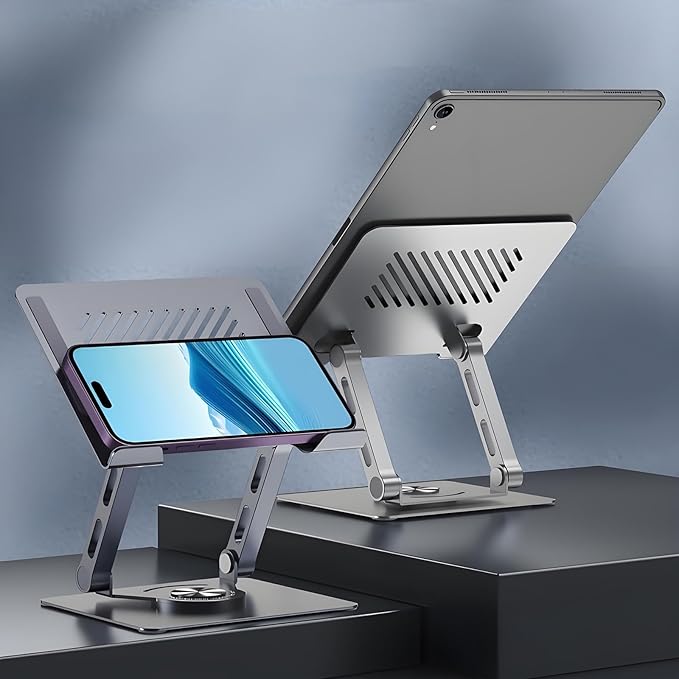 360° Rotating Tablet Stand - Adjustable iPad Tablet Holder for Desk, Foldable iPad Swivel Stand for Home & Office (Slate Gray)