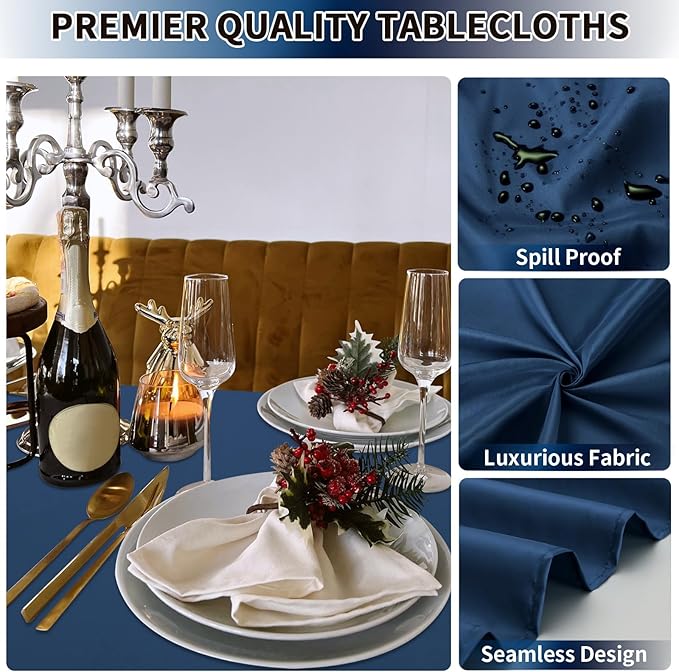 PureFit 6 Pack Rectangle Navy Blue Table Cloths 60 x 102 Inch for 6Ft Tables, Stain and Wrinkle Resistant Table Linens for Home Use, Wedding, Party, Banquet and Camping